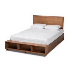 Finished Wood Queen Size 4-Drawer Platform Storage Bed with Built-In Shelves