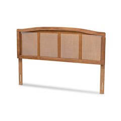 Ash Wanut Finished Wood and Synthetic Rattan Queen Size Headboard