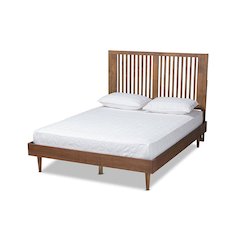 Transitional Ash Walnut Finished Wood King Size Platform Bed