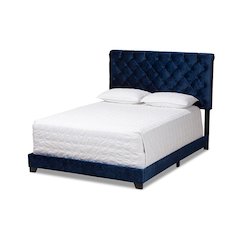 Baxton Studio Candace Luxe and Glamour Navy Velvet Upholstered King Size Bed