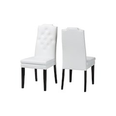 Leather Button-Tufted Nail heads Trim Dining Chair (Set of 2)