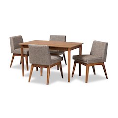 Gravel Fabric Upholstered and Walnut Brown Finished Wood 5-Piece Dining Set