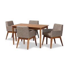 Gravel Fabric Upholstered and Walnut Brown Finished Wood 5-Piece Dining Set