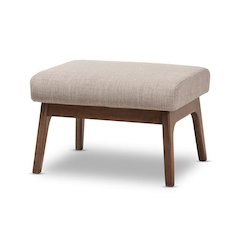 Baxton Studio Bianca Mid-Century Modern Walnut Wood Light Grey Fabric Ottoman