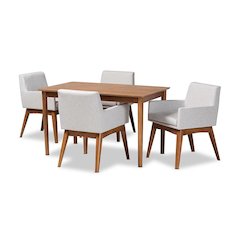 Walnut Brown Finished Wood 5-Piece Dining Set