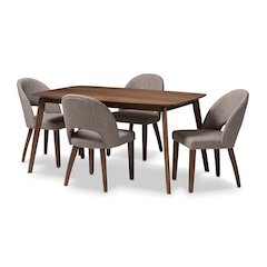 Light Grey Fabric Upholstered Walnut Finished Wood 5-Piece Dining Set