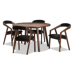 Black Fabric and Walnut Medium Brown Wood Finishing Dining Set