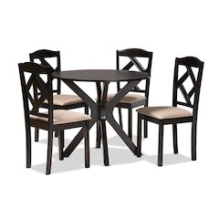Carlin Sand Fabric Upholstered and Dark Brown Finished Wood 5-Piece Dining Set