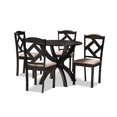 Sand Fabric Upholstered and Dark Brown Finished Wood 5-Piece Dining Set