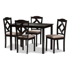 Beige Fabric Upholstered and Dark Brown Finished 5-Piece Dining Set