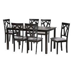 Sylvia Modern Grey Fabric and Dark Brown Finished Wood 7-Piece Dining Set