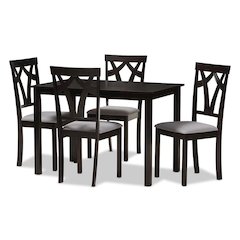 Grey Fabric Upholstered and Dark Brown Finished 5-Piece Dining Set