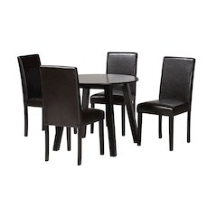 Leather and Espresso Brown Finished Wood 5-Piece Dining Set