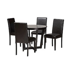 Leather and Espresso Brown Finished Wood 5-Piece Dining Set