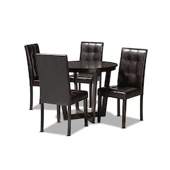 Leather Upholstered and Dark Brown Finished Wood 5-Piece Dining Set