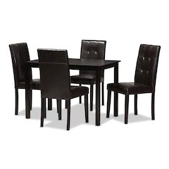 Dark Brown Faux Leather Upholstered 5-Piece Dining Set