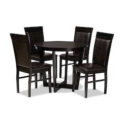 Leather Upholstered and Dark Brown Finished Wood 5-Piece Dining Set