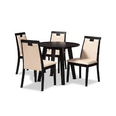 Beige Faux Leather Upholstered and Dark Brown Finished Wood 5-Piece Dining Set