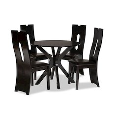 Leather Upholstered and Dark Brown Finished Wood 5-Piece Dining Set