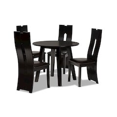 Leather Upholstered and Dark Brown Finished Wood 5-Piece Dining Set