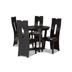 Leather Upholstered and Dark Brown Finished Wood 5-Piece Dining Set