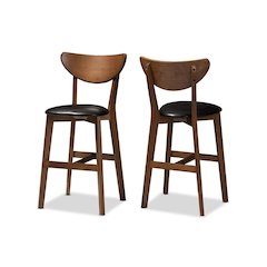 Leather Upholstered Walnut Finished Counter Stool (Set of 2)