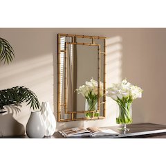 Adra Modern and Contemporary Gold Finished Bamboo Accent Wall Mirror