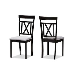 Grey Fabric Upholstered and Espresso Brown Finished Dining Chair Set of 2