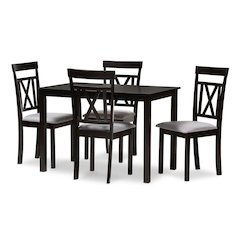 Espresso Brown Finished and Grey Fabric Upholstered 5-Piece Dining Set