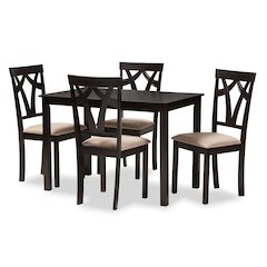 Espresso Brown Finished and Sand Fabric Upholstered 5-Piece Dining Set