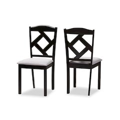 Grey Fabric Upholstered and Espresso Brown Finished Dining Chair Set of 2