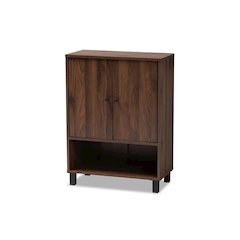 Walnut Brown Finished 2-Door Wood Entryway Shoe Storage Cabinet