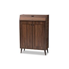 Walnut Brown finished 2-Door Wood Entryway Shoe Storage Cabinet