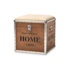 Violetta Vintage Industrial Beige Fabric Upholstered Wood Storage Trunk Ottoman