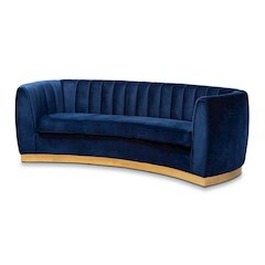 Milena Glam Royal Blue Velvet Fabric Upholstered Gold-Finished Sofa