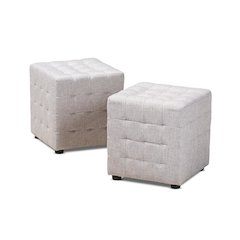 Greyish Beige Fabric Upholstered Tufted Cube Ottoman Set of 2