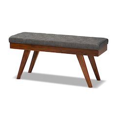 Alona Mid-Century Modern Medium Grey Fabric Upholstered Wood Dining Bench
