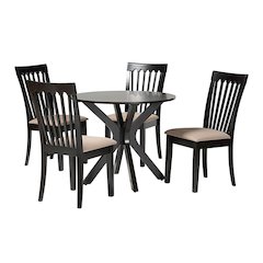 Lore Modern Sand Fabric and Dark Brown Finished Wood 5-Piece Dining Set