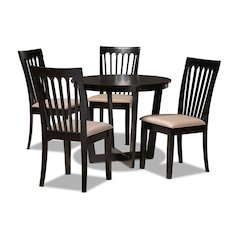 Sand Fabric Upholstered and Dark Brown Finished Wood 5-Piece Dining Set