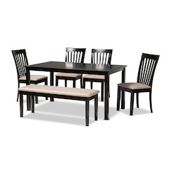 Sand Fabric Upholstered and Dark Brown Finished Wood 6-Piece Dining Set