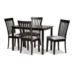 Gray Fabric Upholstered Espresso Brown Finished Wood 5-Piece Dining Set