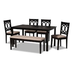 Sand Fabric Upholstered and Dark Brown Finished Wood 6-Piece Dining Set