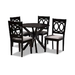 Grey Fabric Upholstered and Dark Brown Finished Wood 5-Piece Dining Set