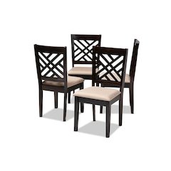 Sand Fabric Upholstered Espresso Brown Finished Wood Dining Chair Set of 4
