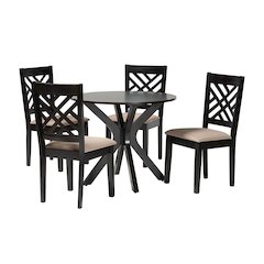 Norah Modern Sand Fabric and Dark Brown Finished Wood 5-Piece Dining Set