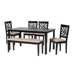 Gustavo Modern Sand Fabric and Walnut Brown Finished Wood 6-Piece Dining Set
