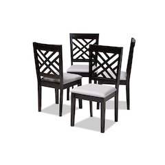 Gray Fabric Upholstered Espresso Brown Finished Wood Dining Chair Set of 4