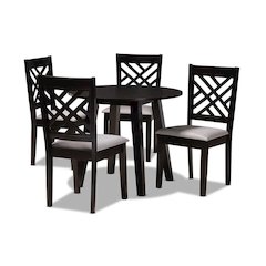 Grey Fabric Upholstered and Dark Brown Finished Wood 5-Piece Dining Set