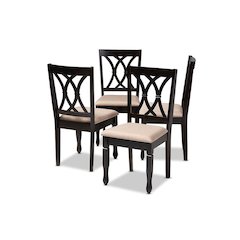 Sand Fabric Upholstered Espresso Brown Finished Wood Dining Chair Set of 4