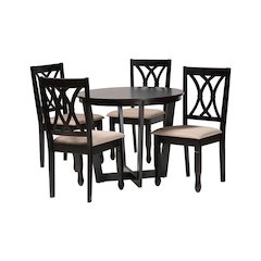 Aggie Modern Sand Fabric and Dark Brown Finished Wood 5-Piece Dining Set